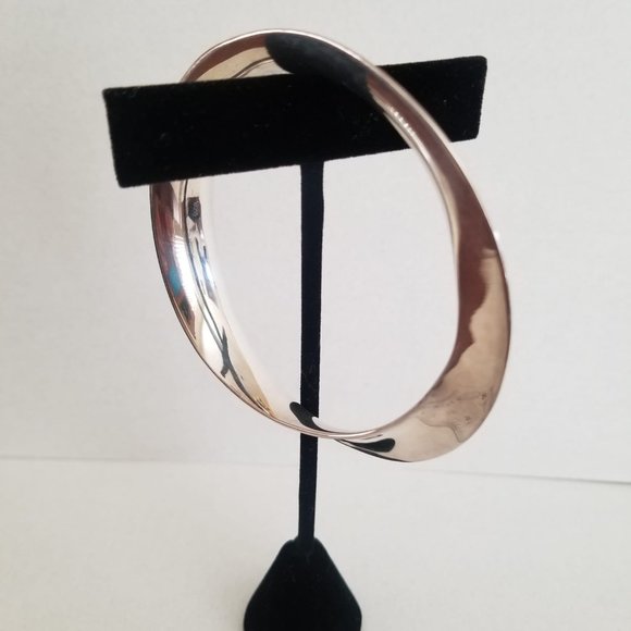 Solid 925 Sterling Silver Modern Convex Twist Bangle Bracelet 36 Grams - Picture 5 of 8